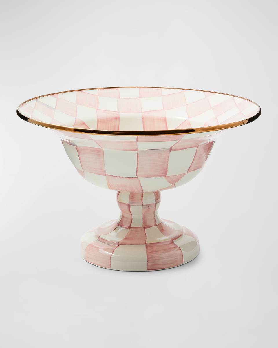 Rosy Check Enamel Compote Bowl, Large